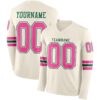 LongSleeve1086 Custom Cream Pink-Kelly Green Long Sleeve Authentic Football Jersey
