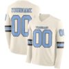 Custom Cream Light Blue-Steel Gray Long Sleeve Authentic Football Jersey