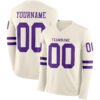 Custom Cream Purple Long Sleeve Authentic Football Jersey