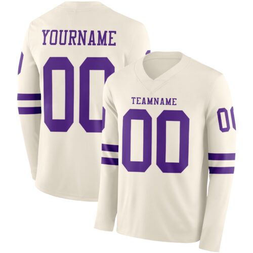 LongSleeve1089 Custom Cream Purple Long Sleeve Authentic Football Jersey