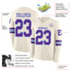 Custom Cream Purple-Light Blue Long Sleeve Authentic Football Jersey