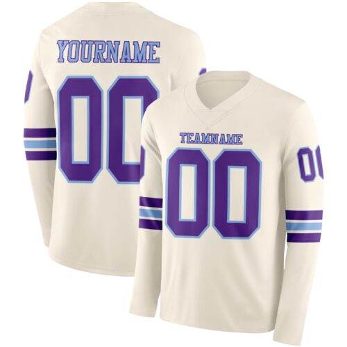 LongSleeve1092 Custom Cream Purple-Light Blue Long Sleeve Authentic Football Jersey