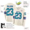 Custom Cream Teal-Purple Long Sleeve Authentic Football Jersey