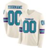 Custom Cream Teal-Purple Long Sleeve Authentic Football Jersey