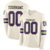 Custom Cream Purple-Neon Green Long Sleeve Authentic Football Jersey