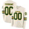 Custom Cream Green-Gold Long Sleeve Authentic Football Jersey