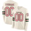 Custom Cream Medium Pink-Green Long Sleeve Authentic Football Jersey