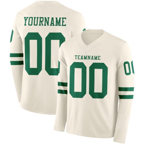 LongSleeve1099 Custom Cream Kelly Green Long Sleeve Authentic Football Jersey