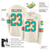 Custom Cream Aqua-Orange Long Sleeve Authentic Football Jersey