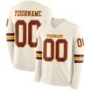 Custom Cream Burgundy-Gold Long Sleeve Authentic Football Jersey