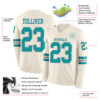 Custom Cream Teal-Gray Long Sleeve Authentic Football Jersey