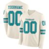 Custom Cream Teal-Gray Long Sleeve Authentic Football Jersey