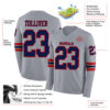 Custom Gray Navy-Red Long Sleeve Authentic Football Jersey
