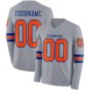 Custom Gray Orange-Royal Long Sleeve Authentic Football Jersey