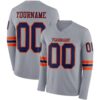 Custom Gray Navy-Orange Long Sleeve Authentic Football Jersey
