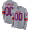 Custom Gray Purple-Orange Long Sleeve Authentic Football Jersey