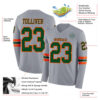 Custom Gray Green-Orange Long Sleeve Authentic Football Jersey