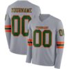 Custom Gray Green-Orange Long Sleeve Authentic Football Jersey
