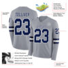 Custom Gray Navy-White Long Sleeve Authentic Football Jersey