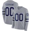 Custom Gray Navy-White Long Sleeve Authentic Football Jersey