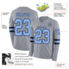 Custom Gray Light Blue-Navy Long Sleeve Authentic Football Jersey