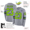 Custom Gray Neon Green-Navy Long Sleeve Authentic Football Jersey
