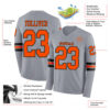 Custom Gray Orange-Black Long Sleeve Authentic Football Jersey