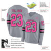 Custom Gray Pink-Black Long Sleeve Authentic Football Jersey