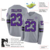 Custom Gray Purple-Black Long Sleeve Authentic Football Jersey