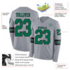 Custom Gray Kelly Green-Black Long Sleeve Authentic Football Jersey