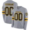 Custom Gray Black-Gold Long Sleeve Authentic Football Jersey