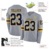 Custom Gray Navy-Gold Long Sleeve Authentic Football Jersey
