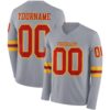 Custom Gray Red-Gold Long Sleeve Authentic Football Jersey