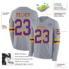 Custom Gray Purple-Gold Long Sleeve Authentic Football Jersey