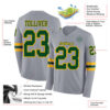 Custom Gray Green-Gold Long Sleeve Authentic Football Jersey