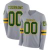 Custom Gray Green-Gold Long Sleeve Authentic Football Jersey