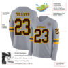 Custom Gray Brown-Gold Long Sleeve Authentic Football Jersey