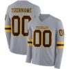 Custom Gray Brown-Gold Long Sleeve Authentic Football Jersey