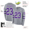 Custom Gray Purple-White Long Sleeve Authentic Football Jersey
