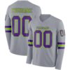 Custom Gray Purple-Neon Green Long Sleeve Authentic Football Jersey