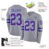 Custom Gray Purple-Light Blue Long Sleeve Authentic Football Jersey