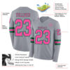 Custom Gray Pink-Kelly Green Long Sleeve Authentic Football Jersey