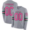 Custom Gray Pink-Kelly Green Long Sleeve Authentic Football Jersey