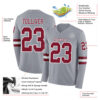 Custom Gray Crimson-White Long Sleeve Authentic Football Jersey