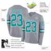 Custom Gray Teal-White Long Sleeve Authentic Football Jersey