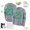 Custom Gray Aqua-Orange Long Sleeve Authentic Football Jersey