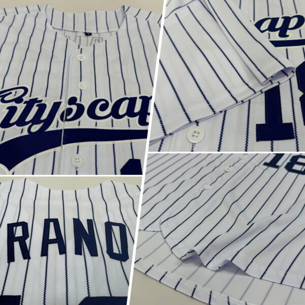 Custom White Navy Pinstripe Navy Authentic Baseball Jersey