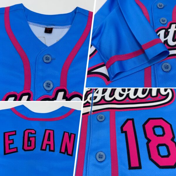 Custom Sky Blue Pink-Black Authentic Baseball Jersey