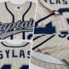 Custom Cream Gray Pinstripe Navy Authentic Baseball Jersey