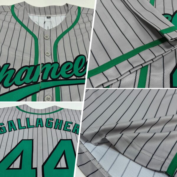 Custom Gray Black Pinstripe Kelly Green Authentic Baseball Jersey